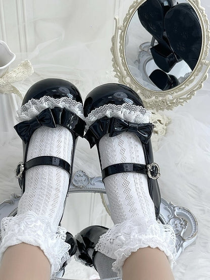 Sweet Heels Low Toe with - Round Lolita Black PU Leather