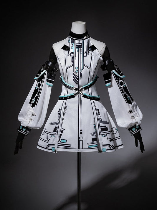 Bunny Sleeves KC Dress Techwear Halter Neck Urban Cyberpunk White + Ears