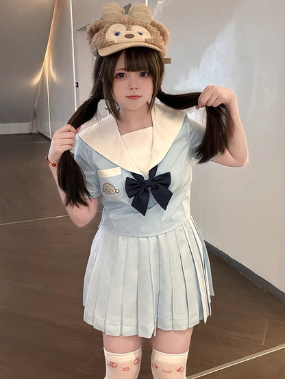 Haut d'uniforme JK bleu clair Little Seal à col marin avec nœud papillon gratuit