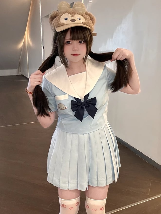 Jupe plissée bleu clair pour uniforme JK