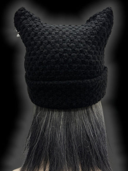 Black Punk Rock Studs at Ears Beanie