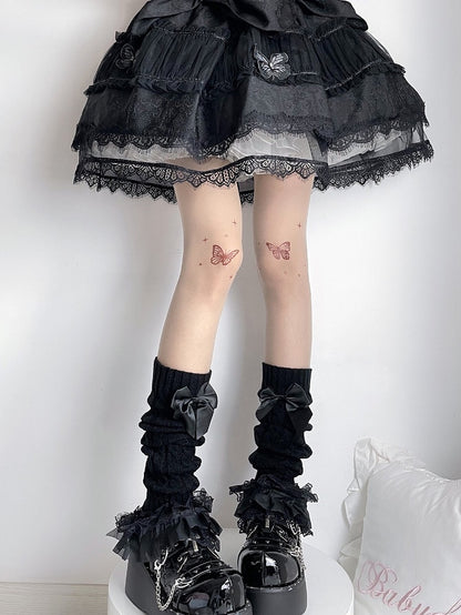 Apricot Butterfly Tatto Print Lolita Tights
