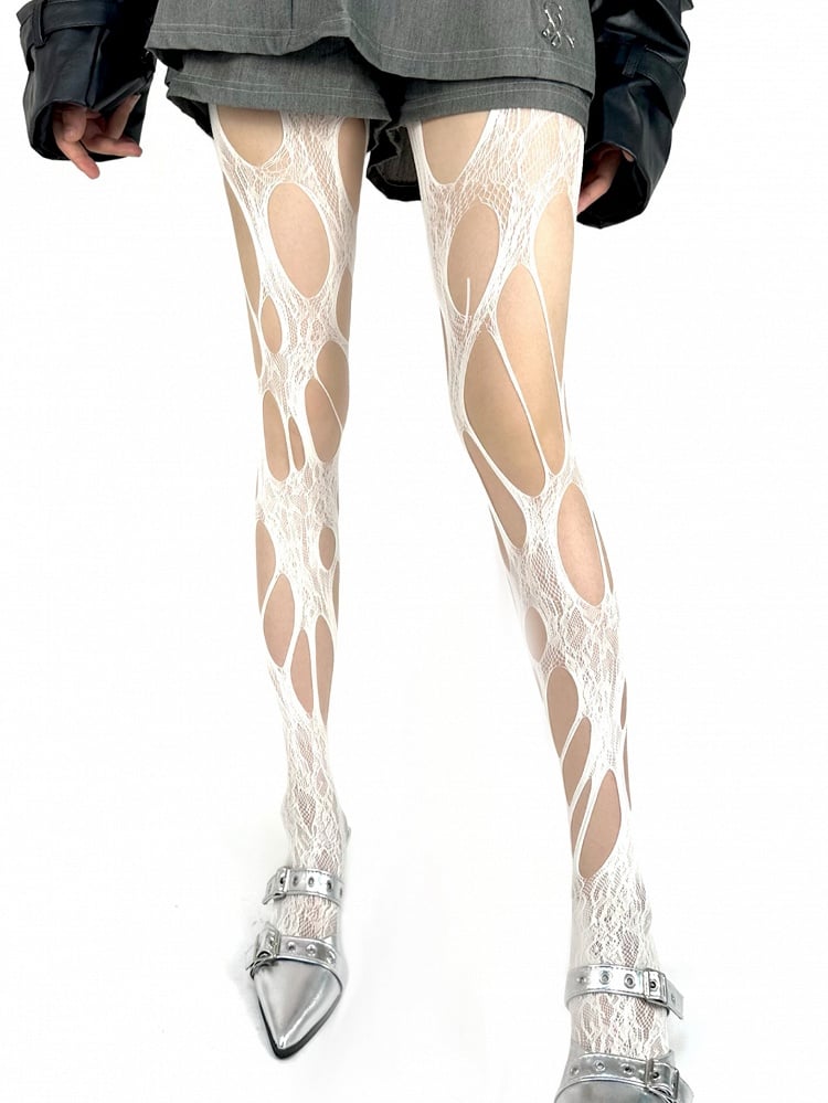 Punk Asymmetrical Design Tights Cut-out Fishnet Color 4 Options
