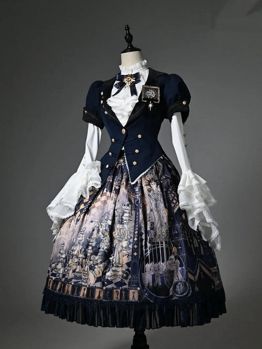 Puff Collar Split-Tail Sleeves Blazer Short Blue Top Dark