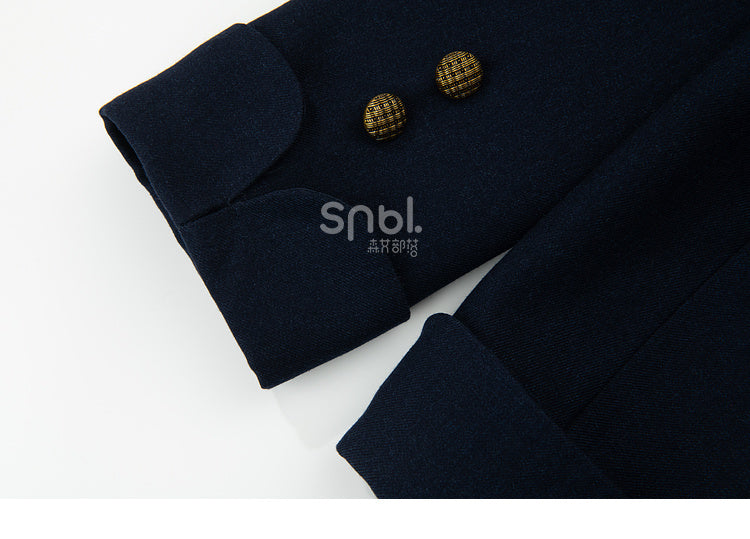 Chain Design Preppy Cropped Blazer Dark Blue