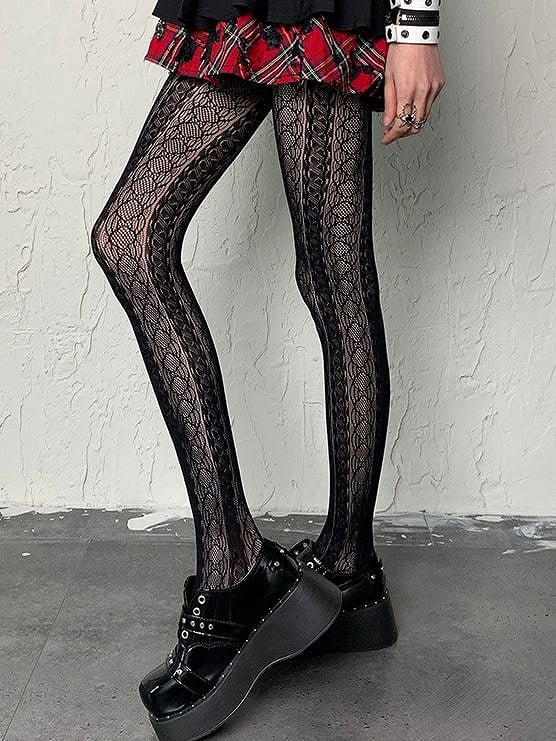 Tights Hollow-out Design Black Punk Y2K