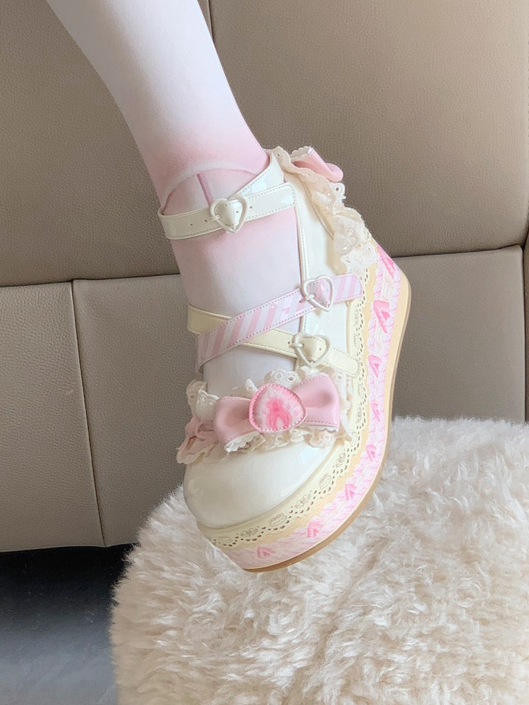 Shoes Lolita Sweet Strawberry Chocolate White Jane Mary Platforms Cake