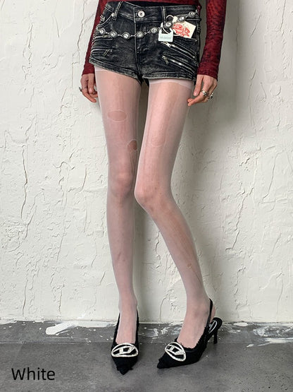 Purple/Black/White/Grey Cut-out Tights