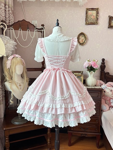 Strawberry Embroidery Pink Scalloped Edge Trim JSK Light Sweet Lolita Dress