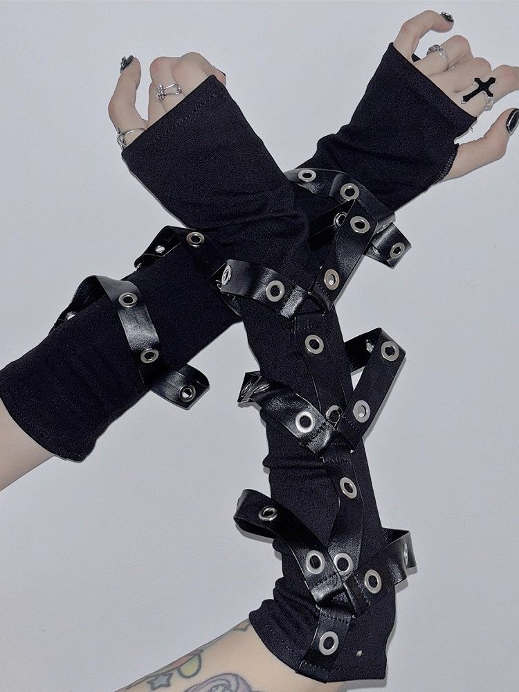 Schwarze Riemenhandschuhe PU-Design Punk