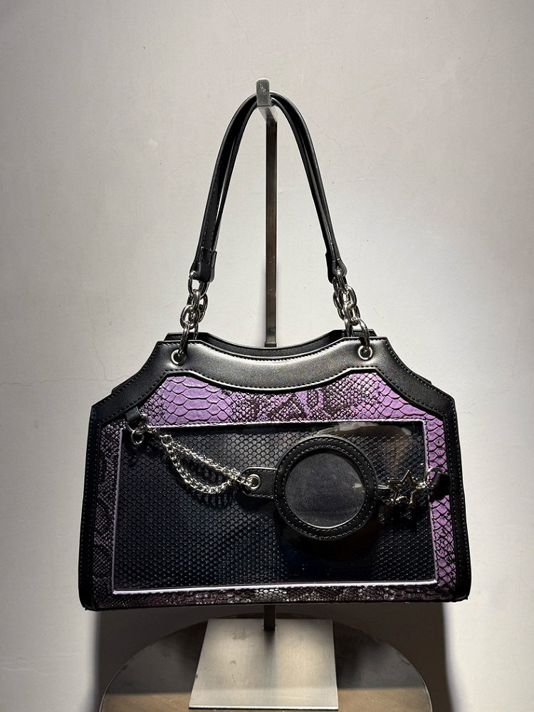 Black & Purple Snake Scale PU Ita Shoulder Bag