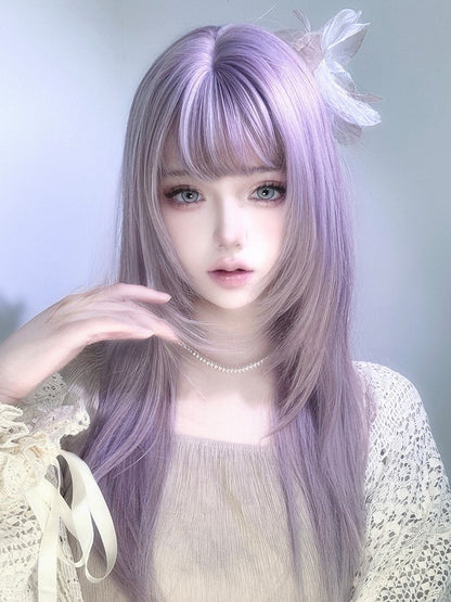 Straight Wig Bangs Length With Air Purple 65CM