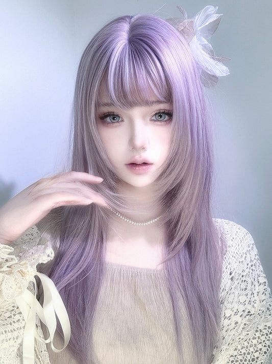 Straight Wig Bangs Length With Air Purple 65CM