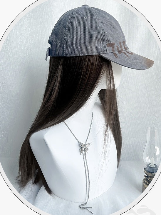 Brown Long Straight Synthetic Wig With A Cap All-in-one Set