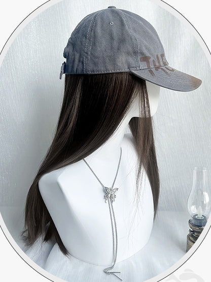 Brown Long Straight Synthetic Wig With A Cap All-in-one Set
