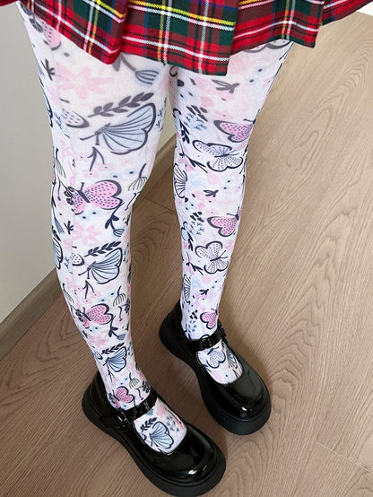 Tights Butterfly White Print