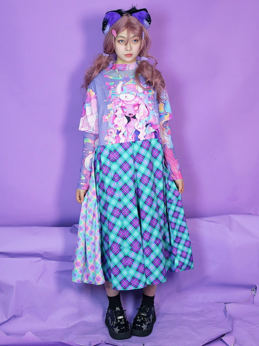Cartoon Colorful Dress Plaid Print Pattern