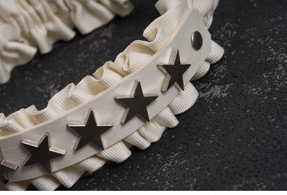 White Handmade Star-Shaped Studs Pins Ruffled KC