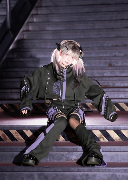 Cyberpunk-Style and Purple Colorblock Black - Techwear Jirai Design Warmers Kei Leg
