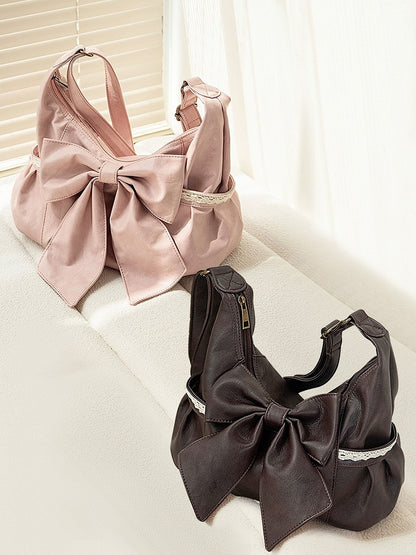 Classic Bow Dramatic Accent Bag Pink With Oversized Tote Shoulder