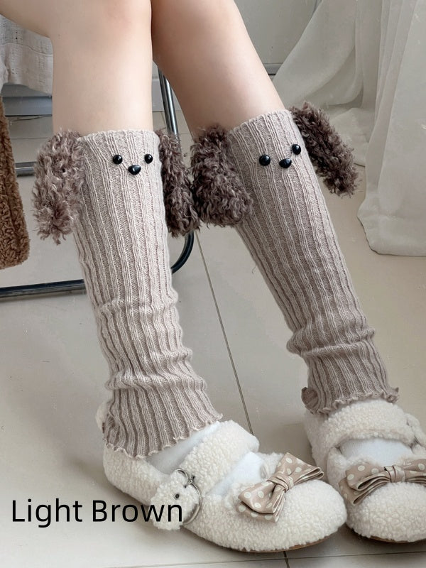 Grey Cute Puppy-shaped Knitted Cartoon Leg Warmers