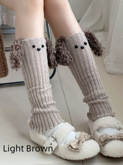 Grey Cute Puppy-shaped Knitted Cartoon Leg Warmers