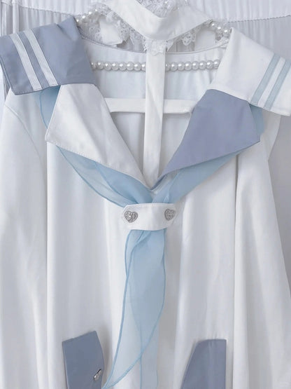with Kei Long White Collar Cross Sailor Blue Jirai Top Halter Neck