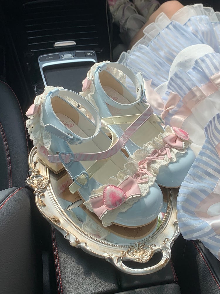 Strawberry Sea Sweet Salt Mary Jane Shoes Blue Lolita Cake