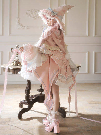 Robe Lolita taille haute rose et bleue, ensemble complet avec jupe et pull