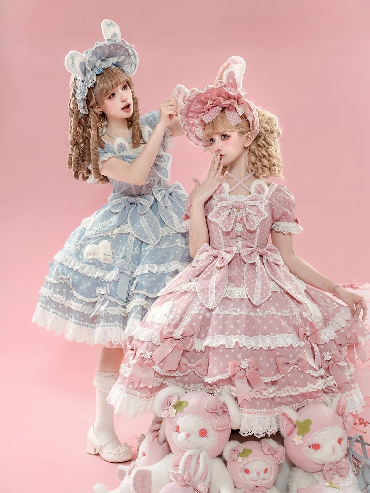 Bunny Pink Plush Ears Pattern Sweet Dots Neckline Version Gorgeous Dress Polka Light Lolita