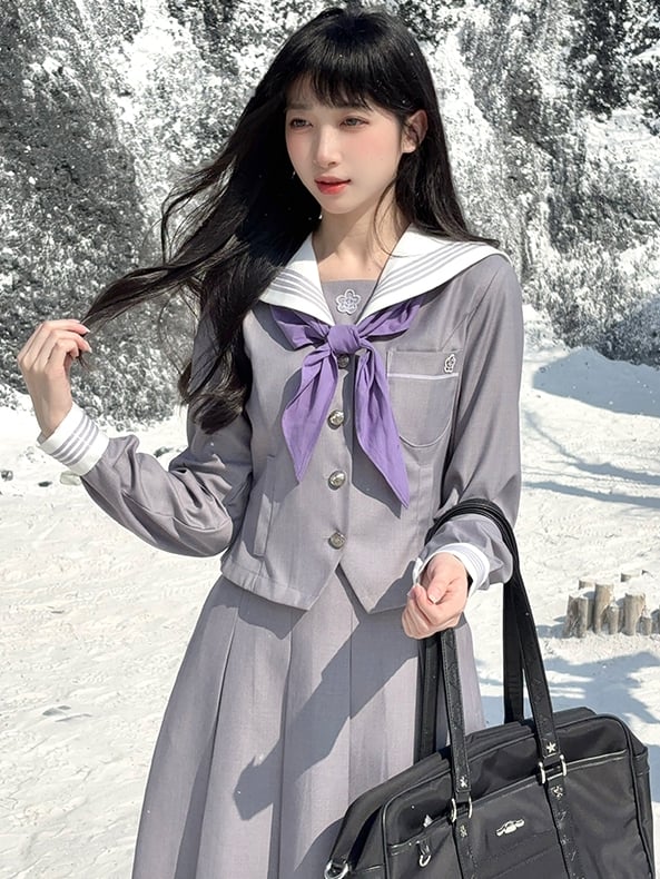 JK Floral Applique Dusty Purple Collar Uniform Sailor Blouse