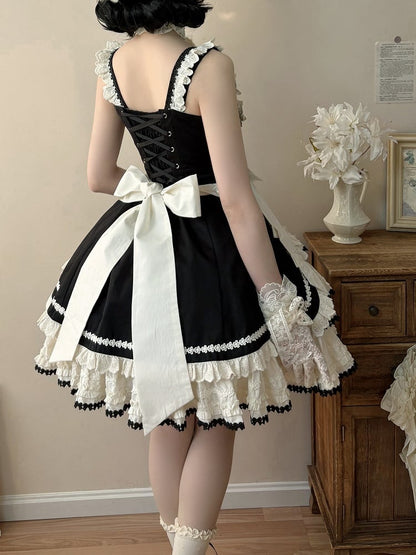 Jumper Beige Lolita Black Fit and Skirt Elegant Tiered Slim Waist