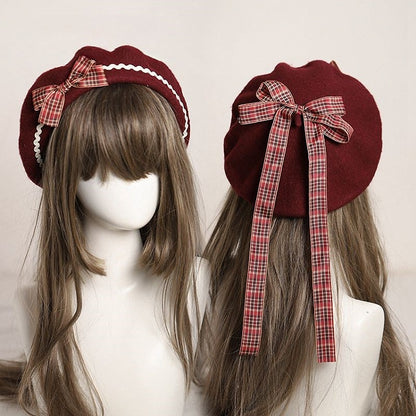 – Bow with Plaid Beret 10 Accents Embellished Options Color