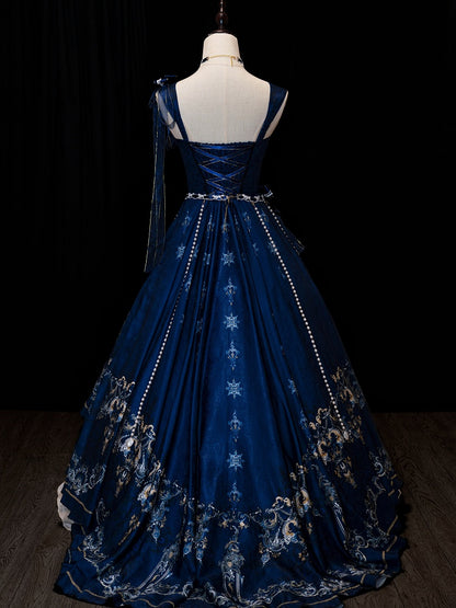 Dark Blue and White Gorgeous Train Dress Lolita Jumper Skirt