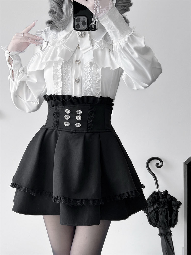 Buttons Pure White Jirai Kei Sweetheart Blouse: