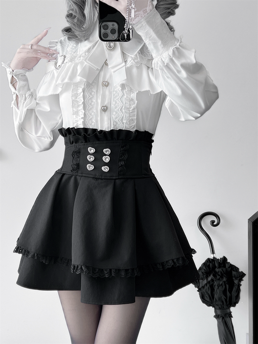 Buttons Pure White Jirai Kei Sweetheart Blouse: