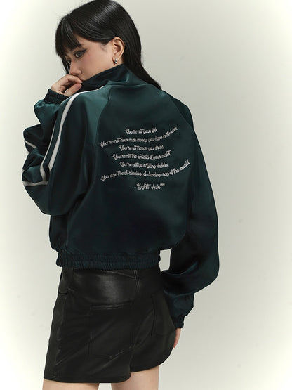 Veste de baseball vintage Acubi Fashion vert foncé avec broderie de lettres
