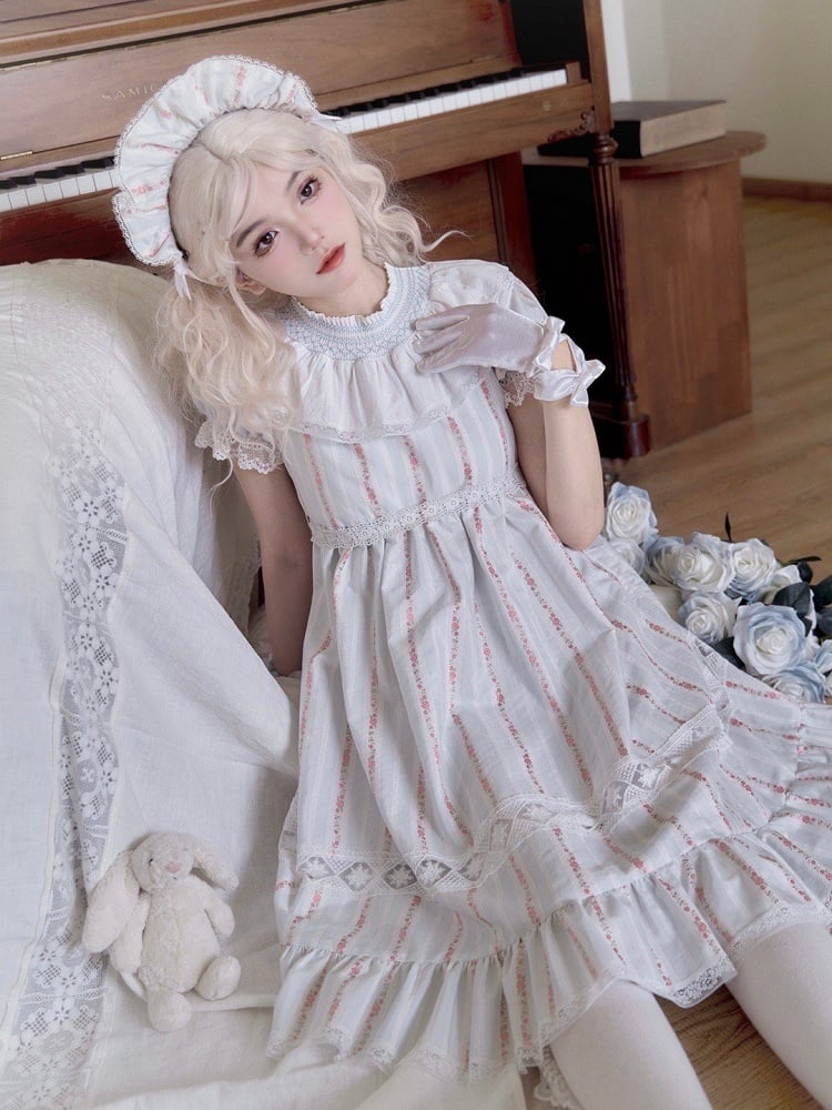 Light Cotton Sleeves Waist Dress Sweet Lolita High Blue Puff