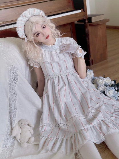 Light Cotton Sleeves Waist Dress Sweet Lolita High Blue Puff