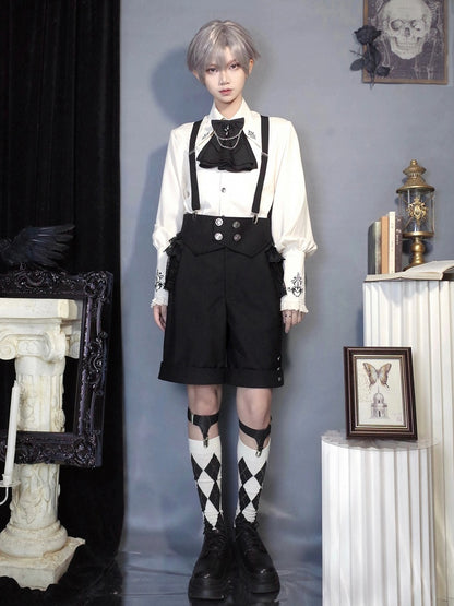 Fashion Shorts Foldover with Black Straps Shoulder Ouji Waist