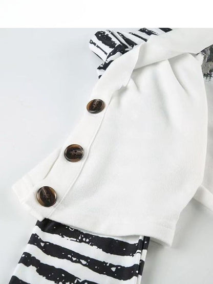 Striped Sleeves WhiteBlack Top Design Print Pattern Neckline Long Off-the-shoulder