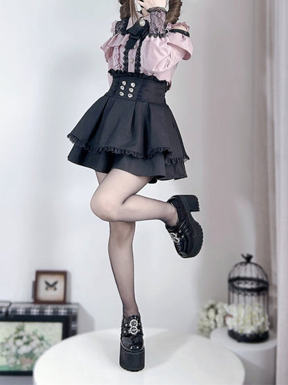 Dusty Pink Sweetheart Button Closure Jirai Kei Top with Free Bow Tie