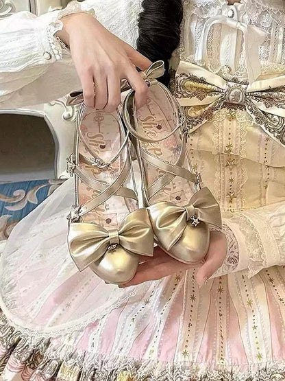 Schleife High Heels Stern am Riemen Top Schnalle Gold
