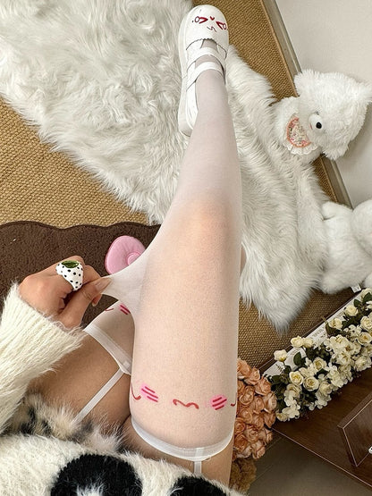 Lolita Suspender Smile Sweet Blue/Pink Print Stockings