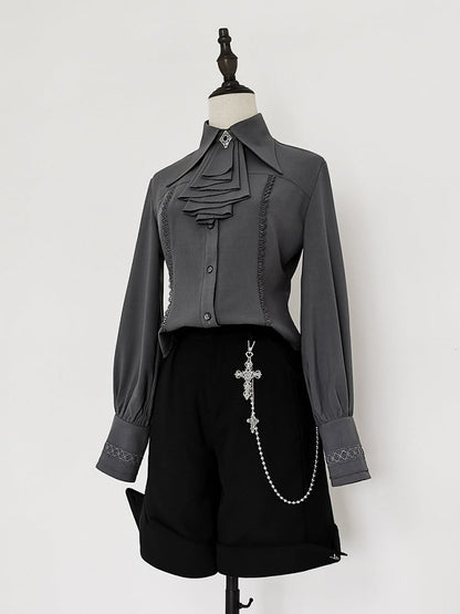 Leg-of-mutton Lolita Jabot Shirt Gray Sleeves Ouji