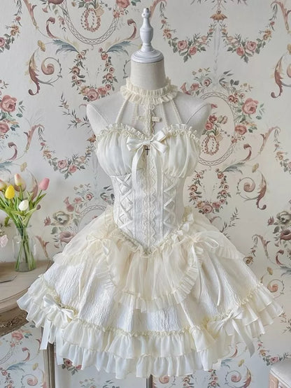 Cross Belle Pink Halter Neck Corset Dress Balletcore Lolita JSK