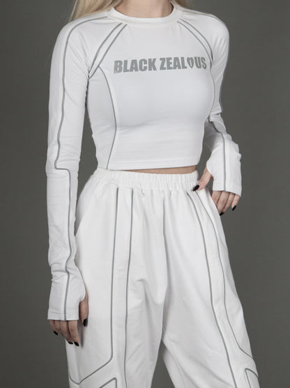 Cropped Cyberpunk Top Reflective Long Sleeves Futuristic