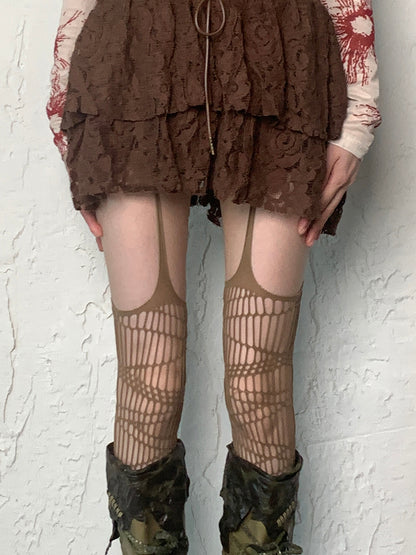 Design Hollow-out Wasteland Suspender Brown/Black/Gray/White/Red Stockings Punk