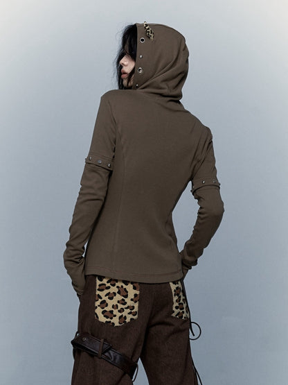 Punk Devil Chocolate Detachable Sleeves Hooded Top