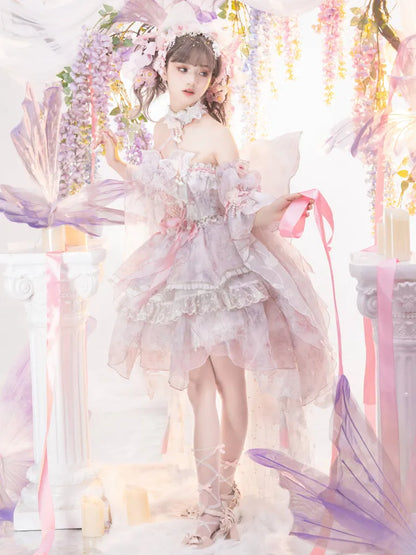 Pink Princess Fairy Floral Design Set Full Butterfly and JSK Dress Lolita Flower